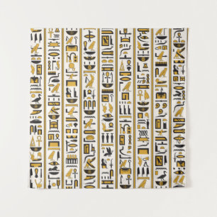 Tenture Hiéroglyphes égyptiens : Jaune-Noir Sans Seamless.