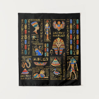Tenture Hiéroglyphes et divinités égyptiens en noir