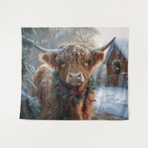 Tenture Highland Cow Rustic Barnyard Noël