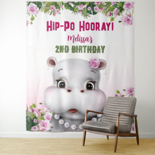 Tenture Hippo Rose Floral Girl Anniversaire fond