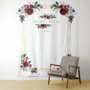 Tenture Hiver Bourgogne Floral Mariage Photo Prop