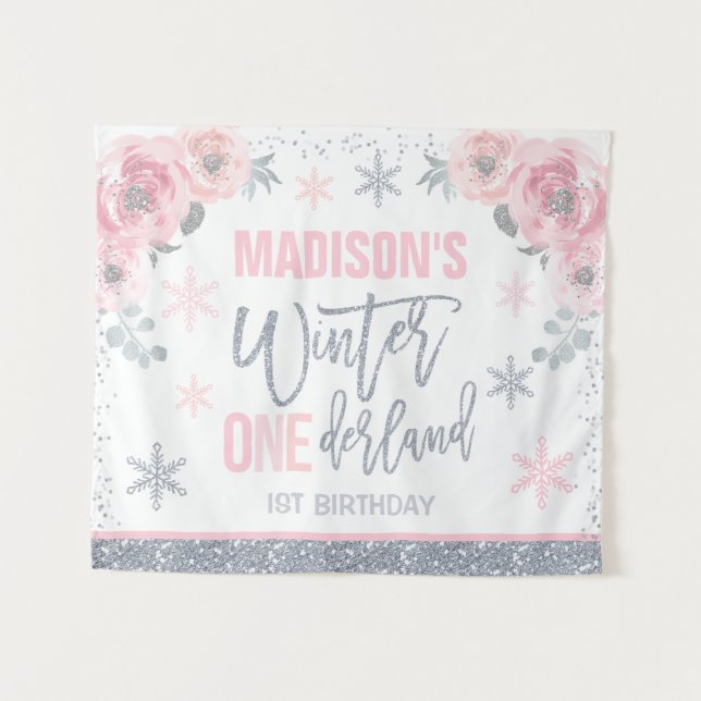 Tenture Hiver ONE derland Rose 1er Anniversaire Décoration (Devant (Horizontal))