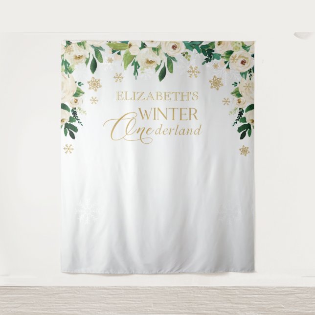 Tenture Hiver Onederland Flore flocons de neige fond (Devant)