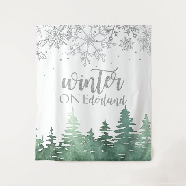 Tenture Hiver Onederland Silver Snowflakes et arbres (Devant)