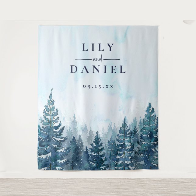 Tenture Hiver Pine Tree Forest Mariage Photo Contexte (Devant)