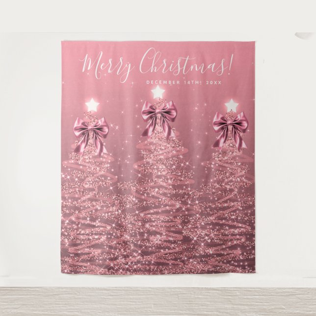 Tenture Holiday Backdrop Blush Pink Christmas Trees Bows (Devant)