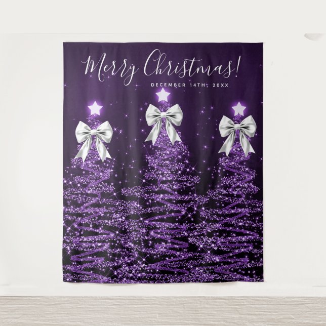 Tenture Holiday Backdrop Purple Christmas Trees Silver  (Devant)