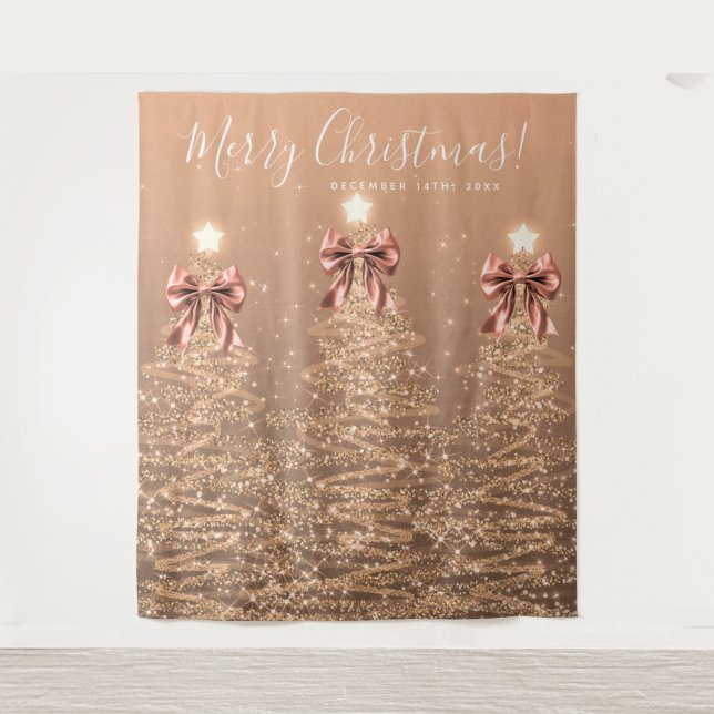 Tenture Holiday Backdrop Rose Gold Christmas Trees Bows (Devant)