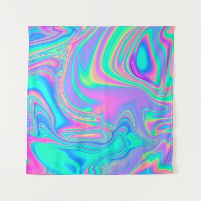 Tenture Holographie Iridescente : Neon Marbled Texture (Devant)