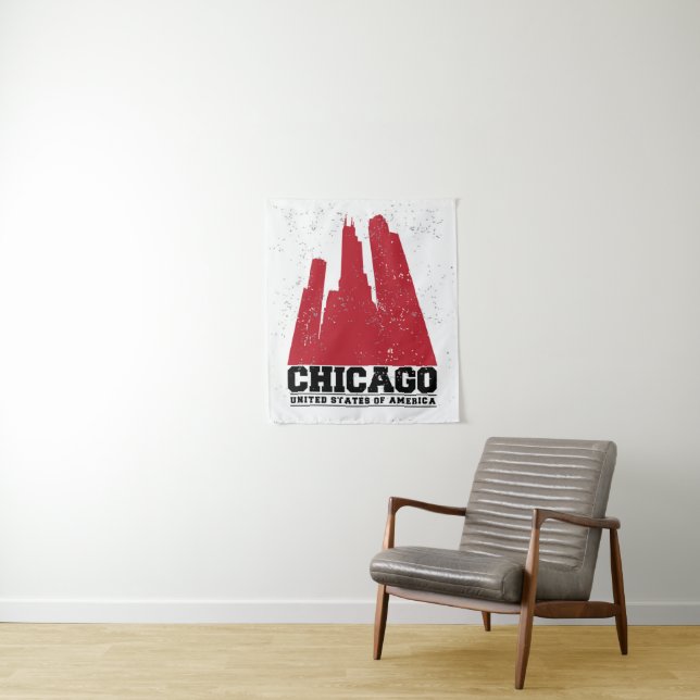 Tenture Horizon rouge de ville de Chicago, l'Illinois | (En situation)