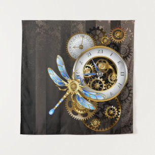 Tenture Horloge à vapeur avec libellule mécanique