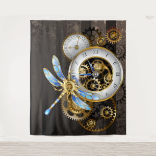 Tenture Horloge à vapeur avec libellule mécanique