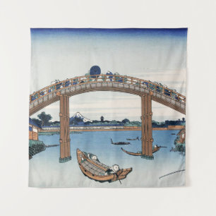 Tenture Housai Mont Fuji vu de dessous du pont des hommes