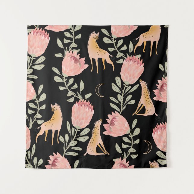 Tenture Hyena & Protea : Motif Vintage foncé (Devant)