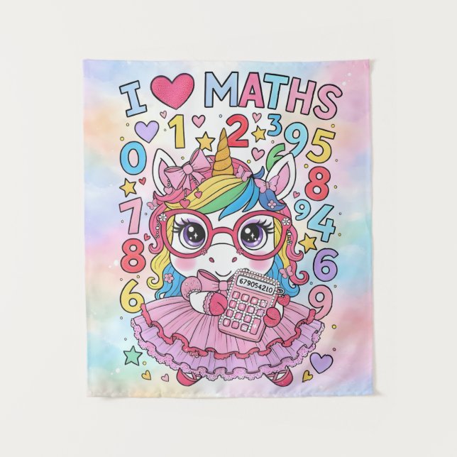 Tenture I Love Maths Cute Unicorn Calculator Poster for Ki (Devant)
