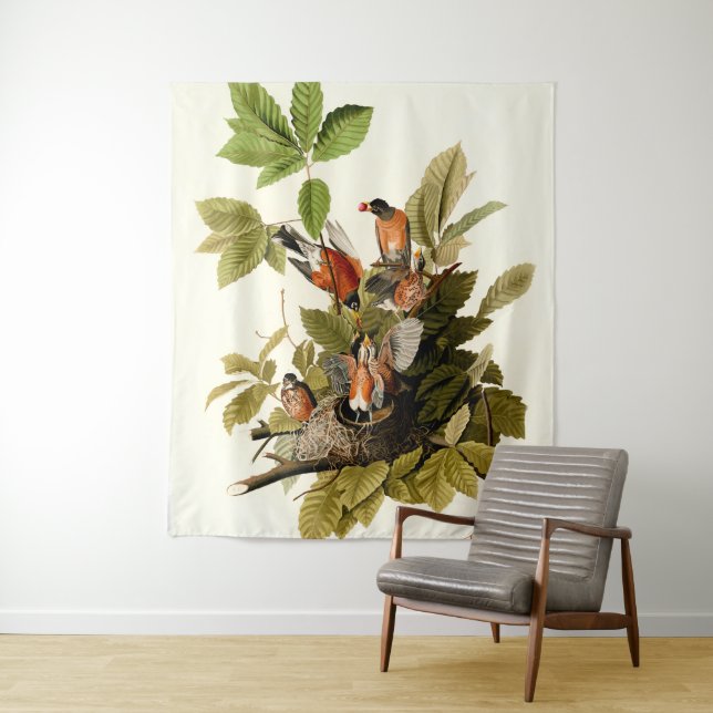 Tenture Illustration Audubon American Robin Wildlife Bird (En situation)