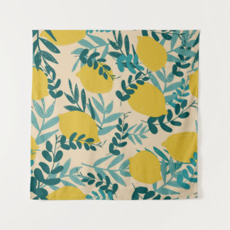 Tenture illustration. citrons arrière - plans et feuilles