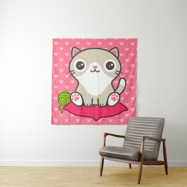 Tenture Illustration Cute Kitty (En situation)