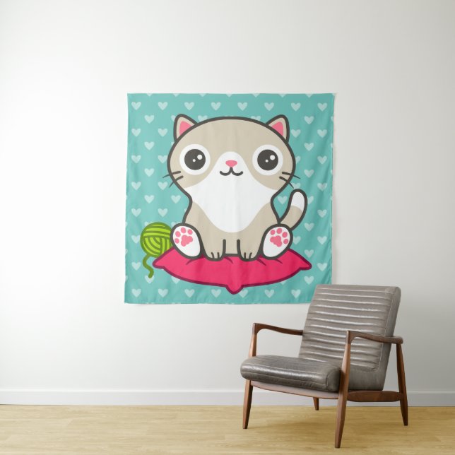 Tenture Illustration Cute Kitty (En situation)