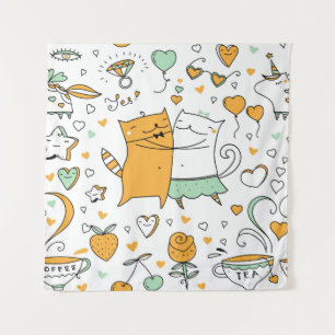 Tenture Illustration de couple de chats. dessin animé kitt