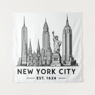 Tenture Illustration de la skyline de NYC avec la Statue d