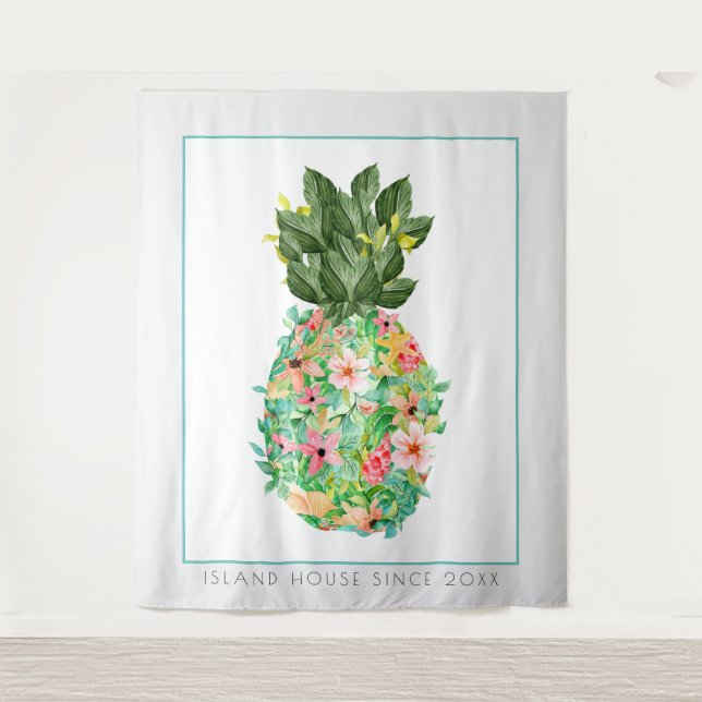 Tenture Illustration de l'ananas aux fleurs de l'île (Devant)