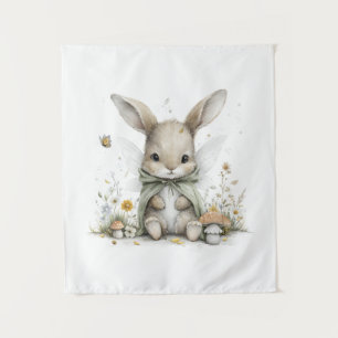 Tenture Illustration de lapin fée à l'aquarelle douce