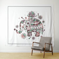 Illustration d'éléphant à fleurs tribaux mignons