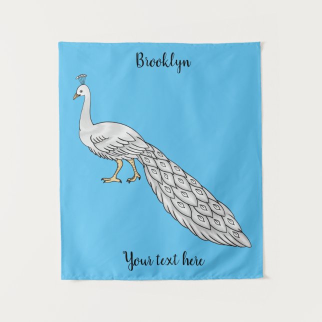 Tenture Illustration d'oiseau de paon blanc (Devant)