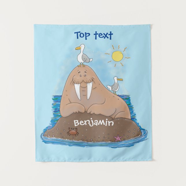 Tenture Illustration drôle de morse joyeux (Devant)