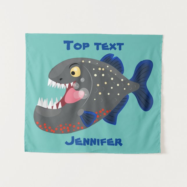 Tenture Illustration drôle de piranha affamée (Devant (Horizontal))