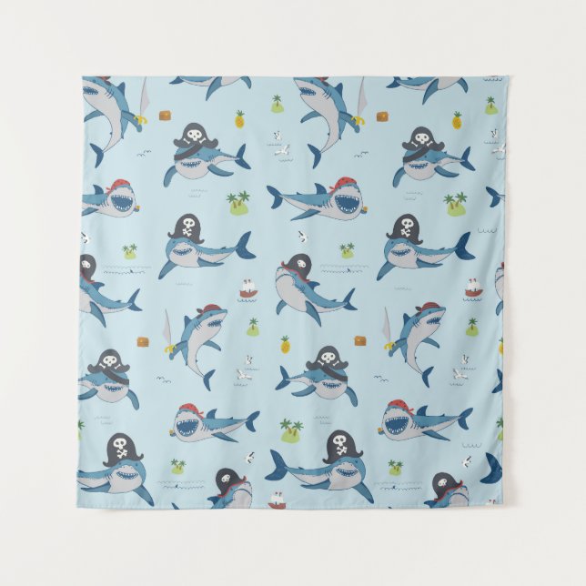 Tenture Illustration du Doodle de requin pirate (Devant)