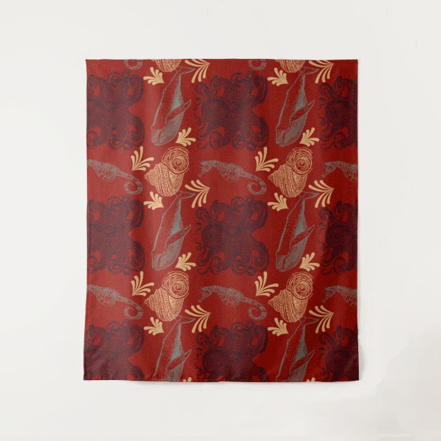 Tenture Illustration du monstre marin de la pieuvre rouge  (Devant)