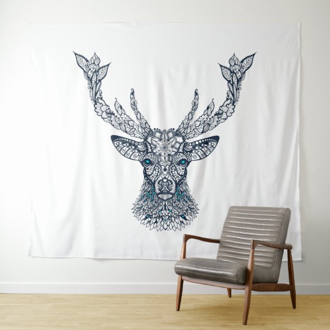 Tenture Illustration du portrait de cerfs tribaux (En situation (horizontale))
