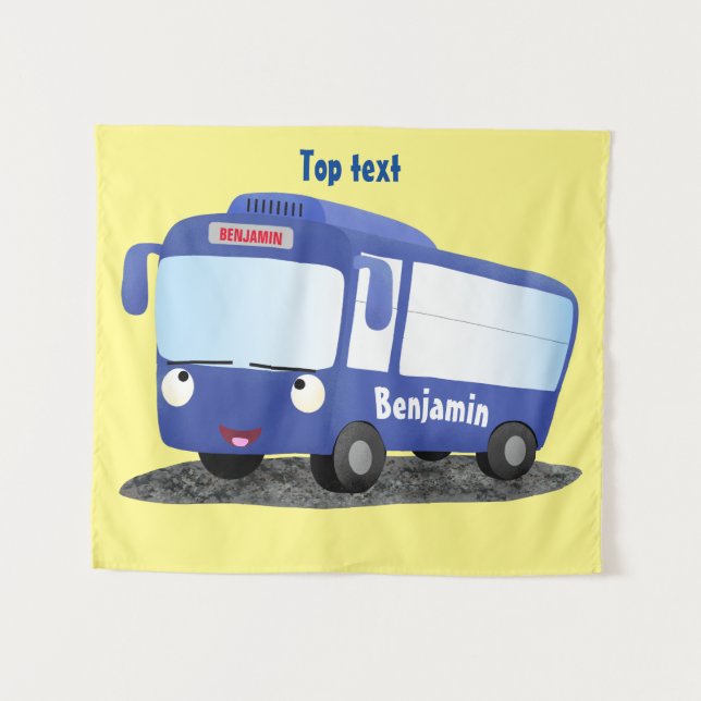 Tenture Illustration d'un bus moderne bleu mignon (Devant (Horizontal))