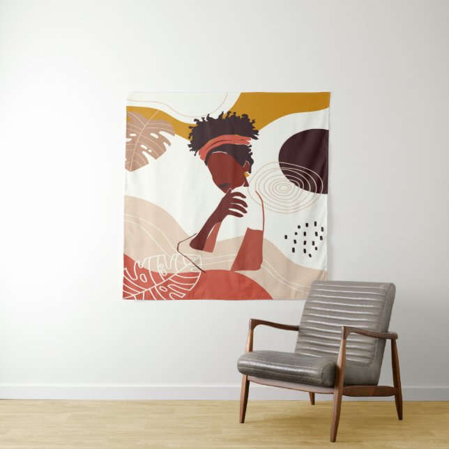 Tenture Illustration d'une femme noire, portrait imprimé T (En situation)