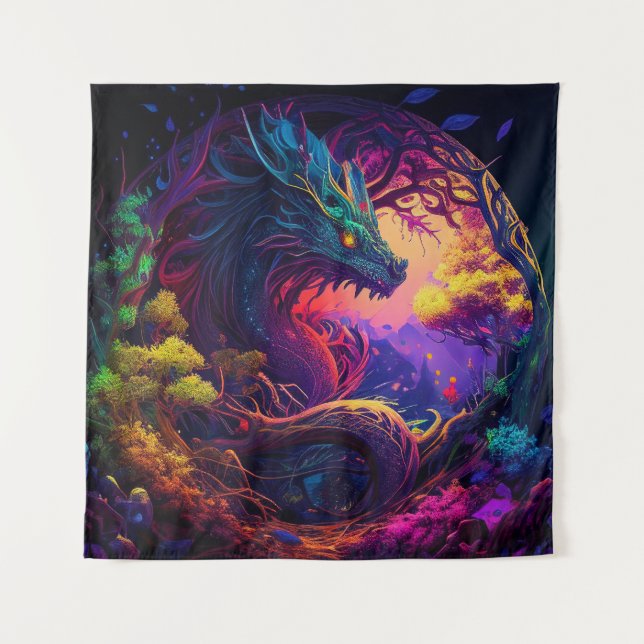 Tenture Imaginaire de dragon mystique tissu coloré (Devant)