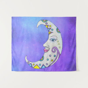 Tenture Imaginaire Lune blanche Face aux accents de couleu