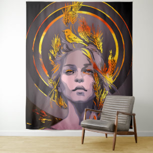 Tenture Impression d'art élégante avec du blé doré et un o