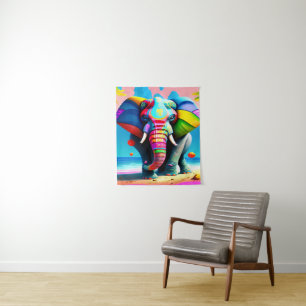 Tenture Impression d'éléphant arc-en-ciel drôle et ludique