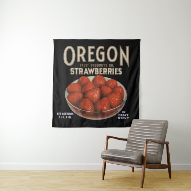 Tenture Impression étiquette des fraises de l'Oregon dans  (En situation)