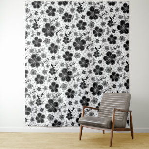 Tenture Impression florale noire et blanche