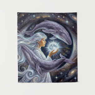 Tenture Impression sur toile Baleine et Fille Surréaliste