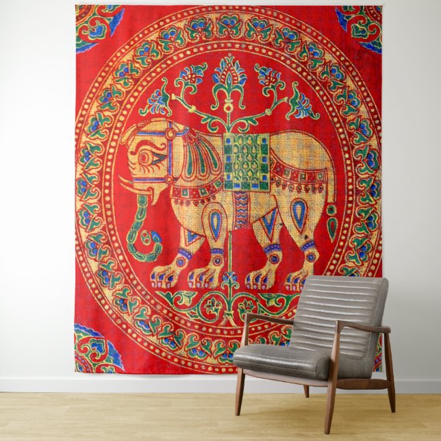 Tenture imprimé d'éléphants est-indiens (En situation)
