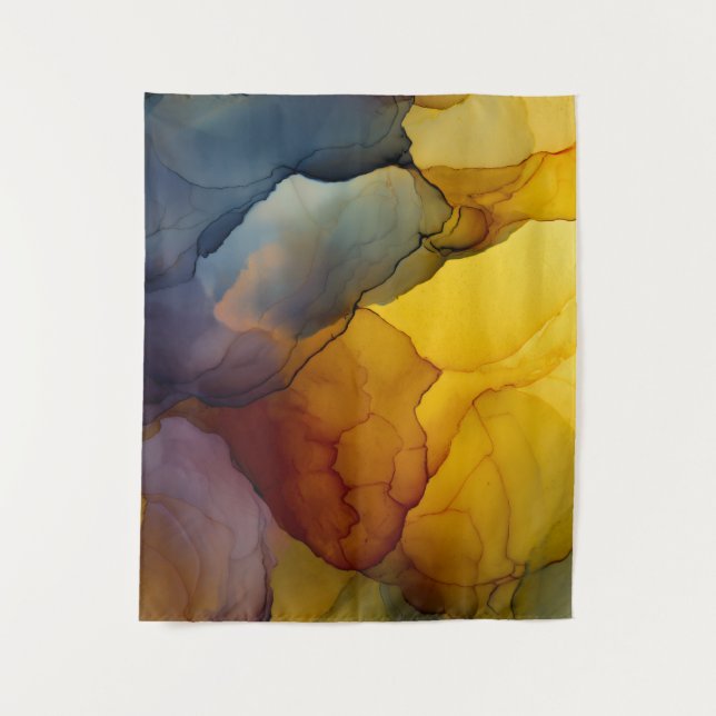 Tenture Indigo Amber Alcohol Ink Flow Abstract (Devant)