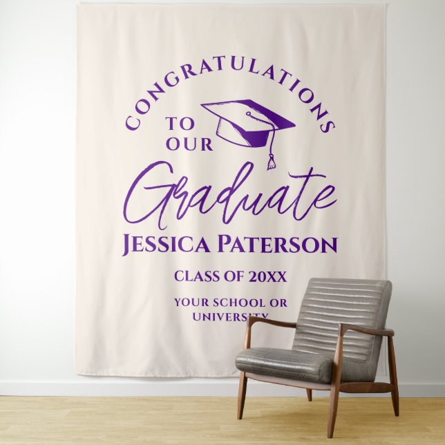 Tenture Indigo Linen Félicite Nos Diplômés Chic (En situation)