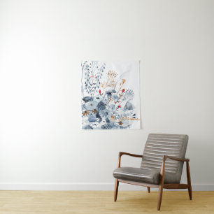 Tenture Indigo & Ochre - Fleurs aquarelles