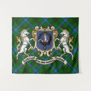 Tenture Insigne de clan Henderson et licornes avec Tartan