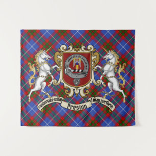 Tenture Insigne de clan Preston et licornes avec Tartan