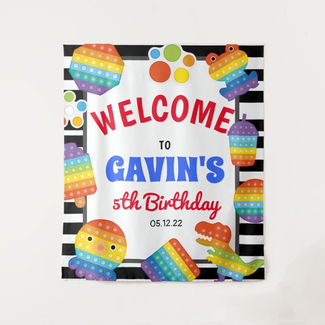 Tenture Invitation d'anniversaire Pop It, Sig de bienvenue (Devant)